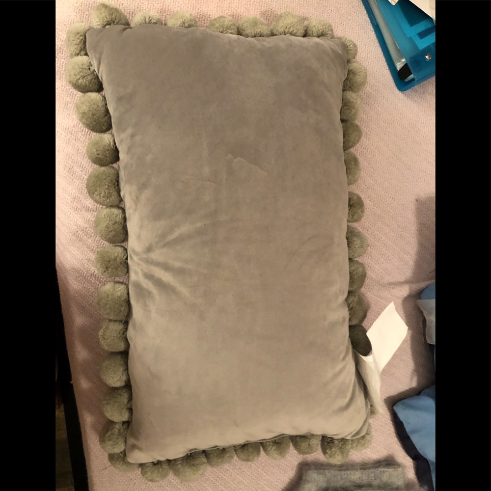 Grey velvet feel pom Pom pillow